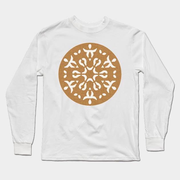 Geometric Shapes Cutout Pattern Orange Off White Long Sleeve T-Shirt by FAROSSTUDIO